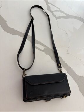 Classic Black Leather Crossbody Phone Holder & Wallet